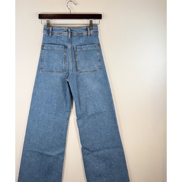 ZARA Womens Jeans Blue Denim High Rise Wide Leg Baggy Zip Fly Medium Wash Size 2 - Picture 7 of 10